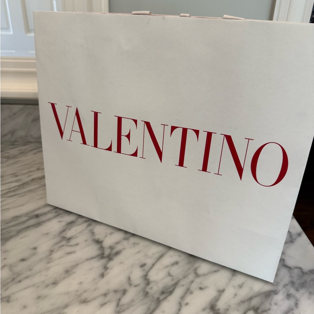 Valentino White Shopper Tote with Red Logo